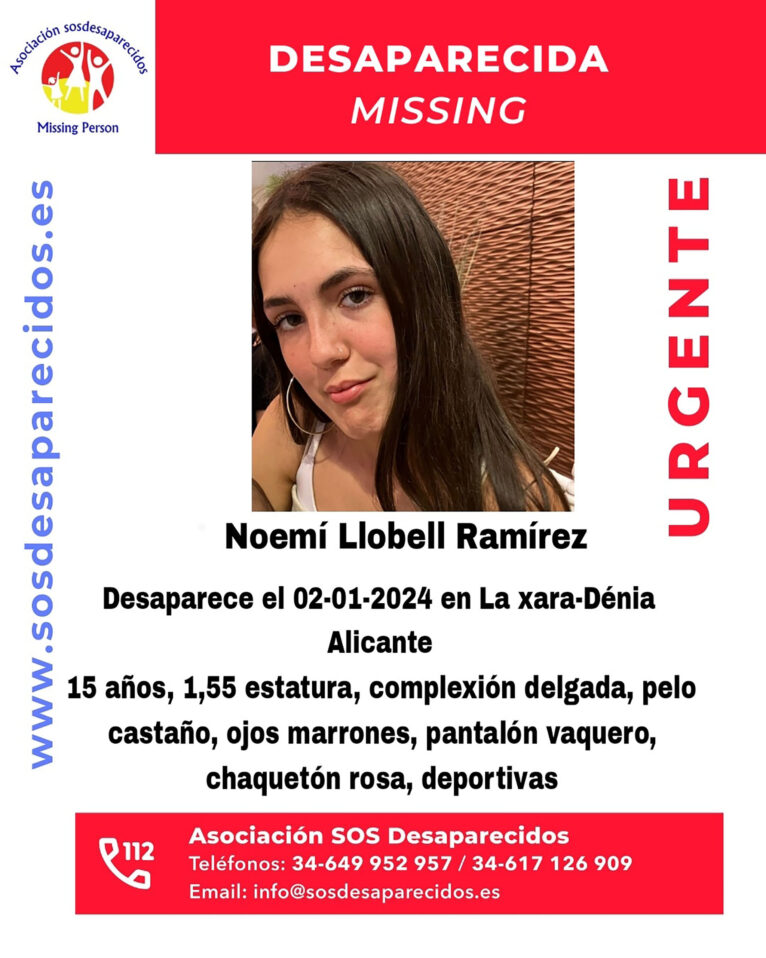 Alerta de desaparición de Noemí Llobell Ramírez de Dénia