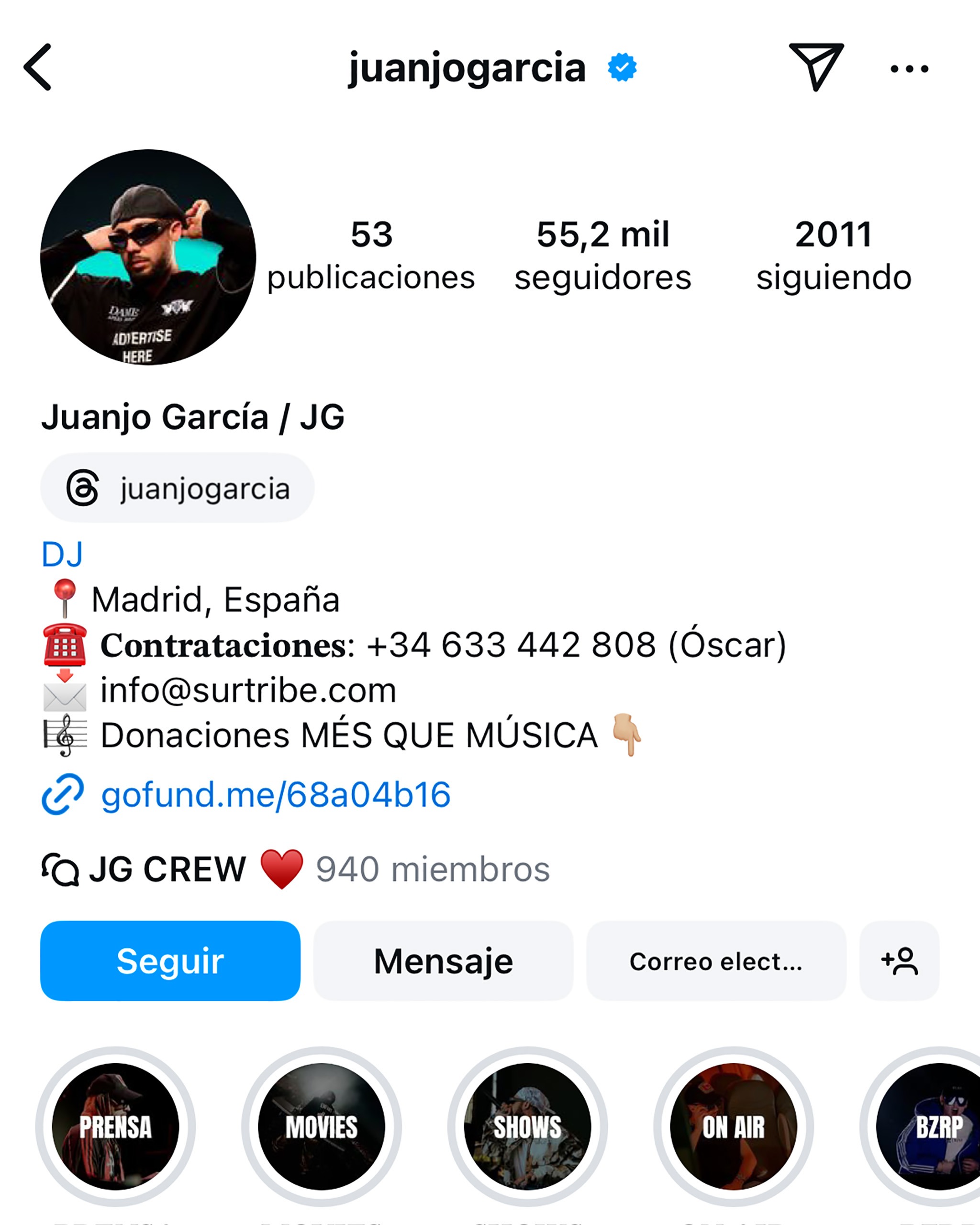 Perfil de Instagram de Juanjo